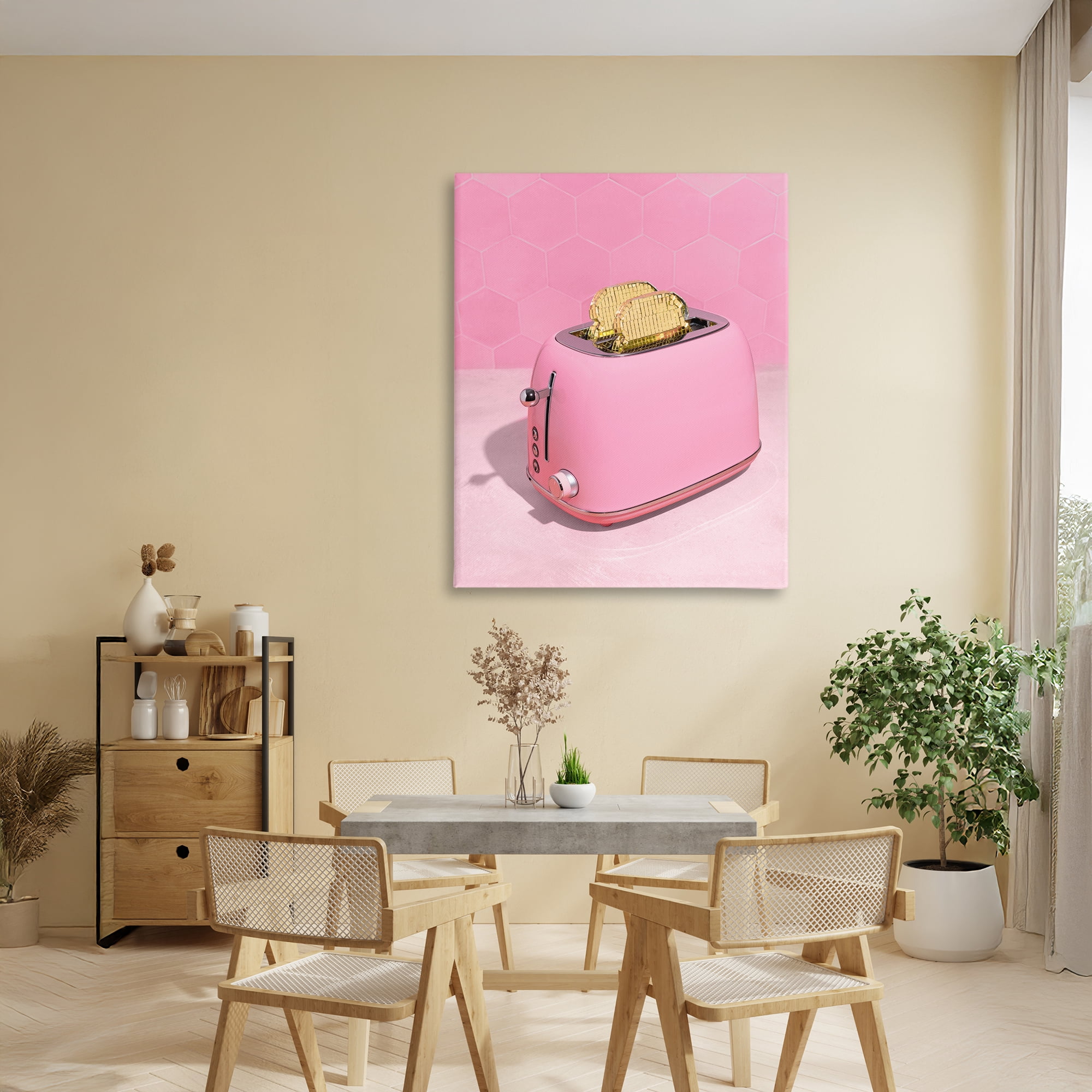 Stupell Industries Golden Toaster over Pink Canvas Wall Art, design by LISH Creative