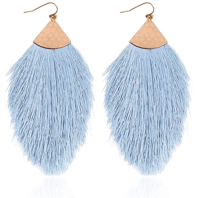 Pendientes bohemios de hilo sedoso con flecos y borlas, colgantes ligeros con forma de pluma para mujeres y niñas Ormromra WRMH-259-35