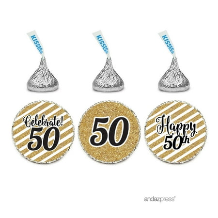 Milestone Chocolate Drop Labels Trio, Fits Hershey's Kisses Party Favors, 50th Birthday, 216-Pack, Not Real Glitter