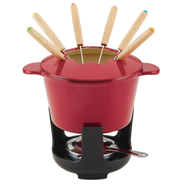 Rachael Ray Cast Iron Fondue Pot Set, 1.5Quart, Red Shimmer Walmart