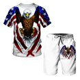 thumbnail image 3 of Nuevo conjunto de verano de manga corta con estampado 3D de águila del Día de la Independencia con relámpagos y arcoíris, conjunto de pantalones de playa de manga corta, 3 of 5