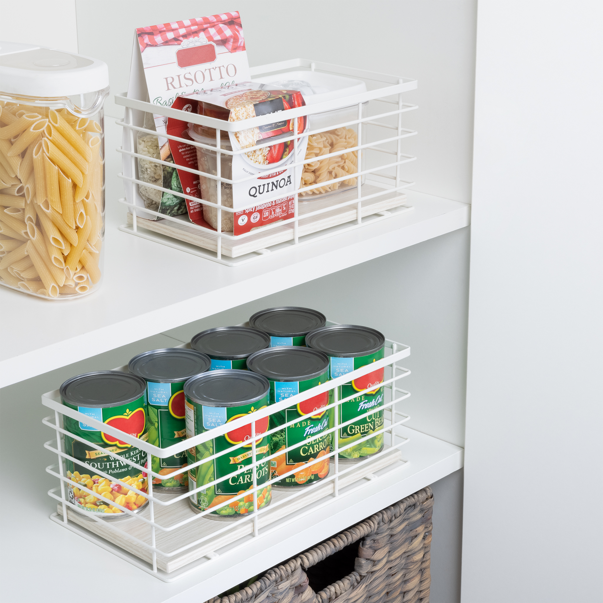 Smart Design Kitchen Caddy with Premium Wood Accents - 2 Pack- White