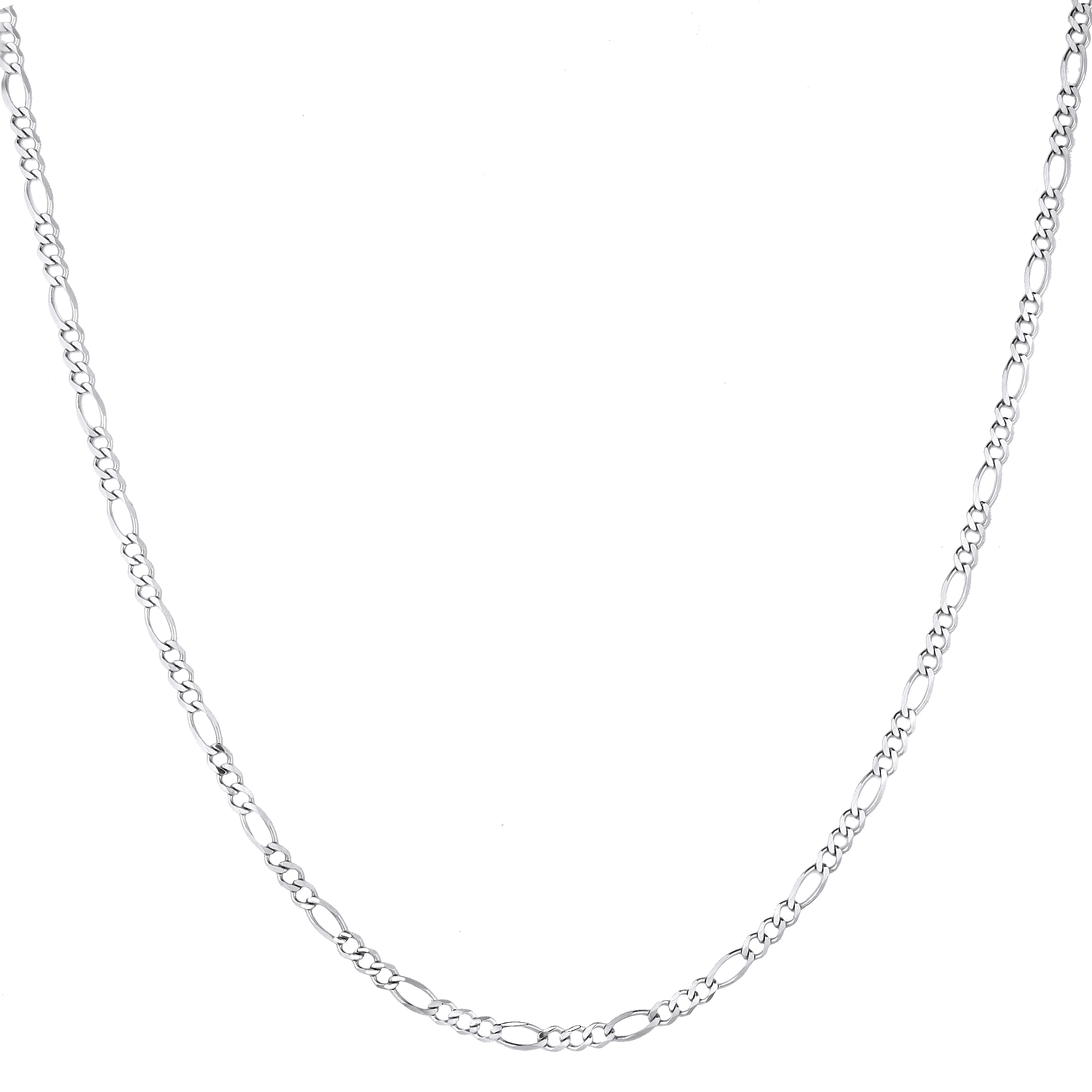Luxurman 14k 22" White Solid Gold 3mm Diamond Cut Classic Figaro Chain Necklace with Lobster Clasp