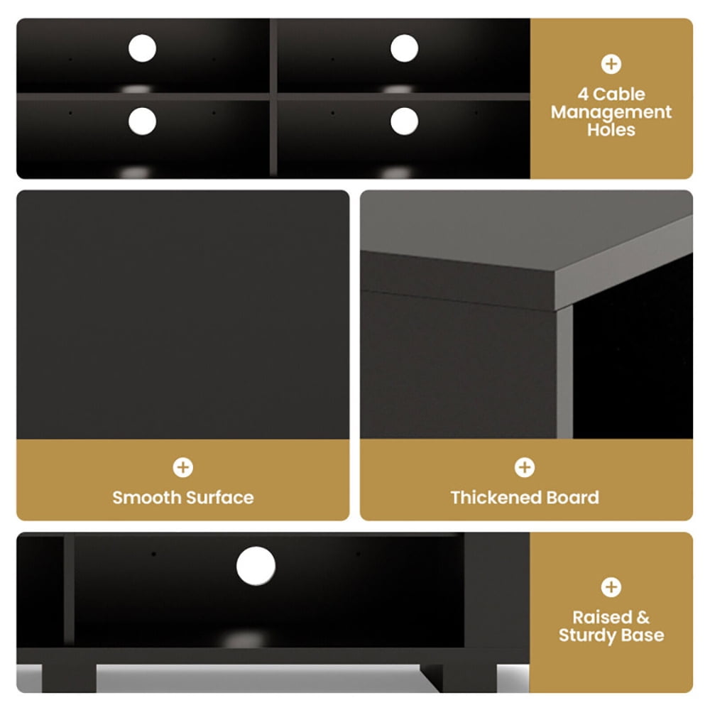 Finihen TV Stand, TV Cabinet, 59 Inch Console Storage Entertainment Media Wood TV Stand, Media Entertainment Center with Storage, for Living Room, Bedroom, Black
