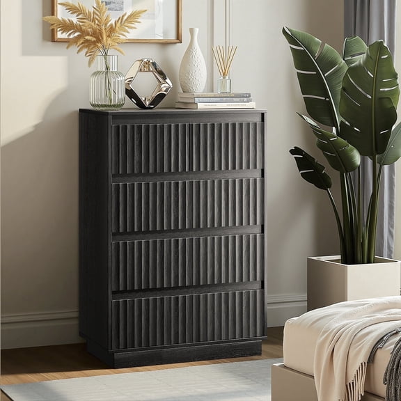 UPGO Wood Dresser, 5 Drawer Dresser for Bedroom, Modern Chest of Drawers with Deep Drawers Waterproof Living Room, Hallway, Entryway,Black