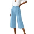 thumbnail image 7 of Costeam Womens Pleated Capri Wide Leg Pants Single Button Zipper Fly Side Slip Pockets Mid Calf Length Tailored Lightweight Loose Cropped Casual Trousers, 7 of 7
