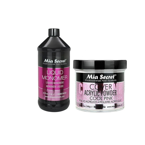 Mia Secret - Liquid Monomer 32oz. & Cover Acrylic Powder Cool Pink 8oz. - Combo