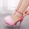 thumbnail image 5 of AZZAKVG Women Open Toe Sandal Fluffy Feather Strappy High Heel Shoes Heels Sexy Buckle Sandals, 5 of 9