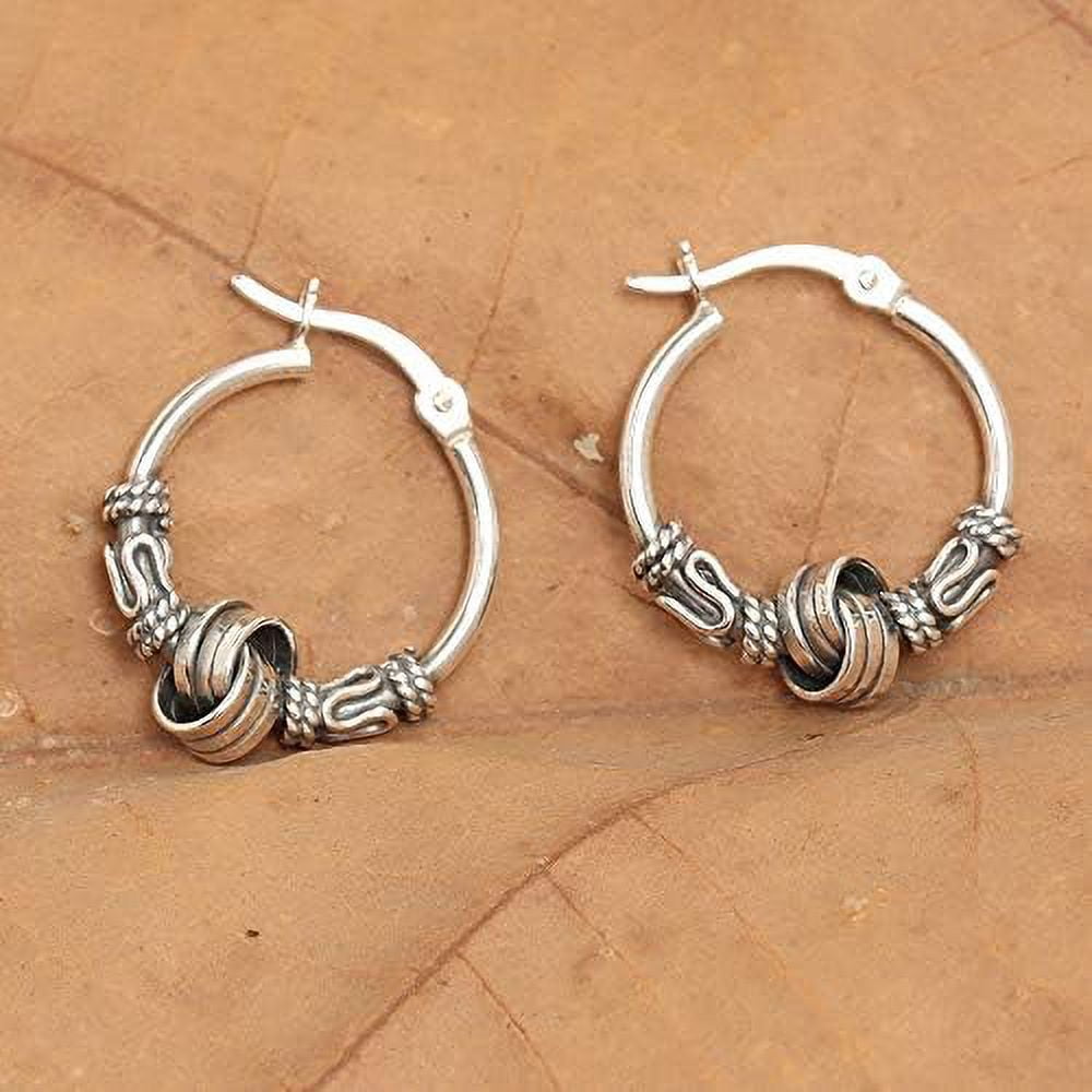 LeCalla 925 Sterling Silver Jewelry Italian Design Love Knot Balinese Hoop Earrings for Women and Teen 17MM