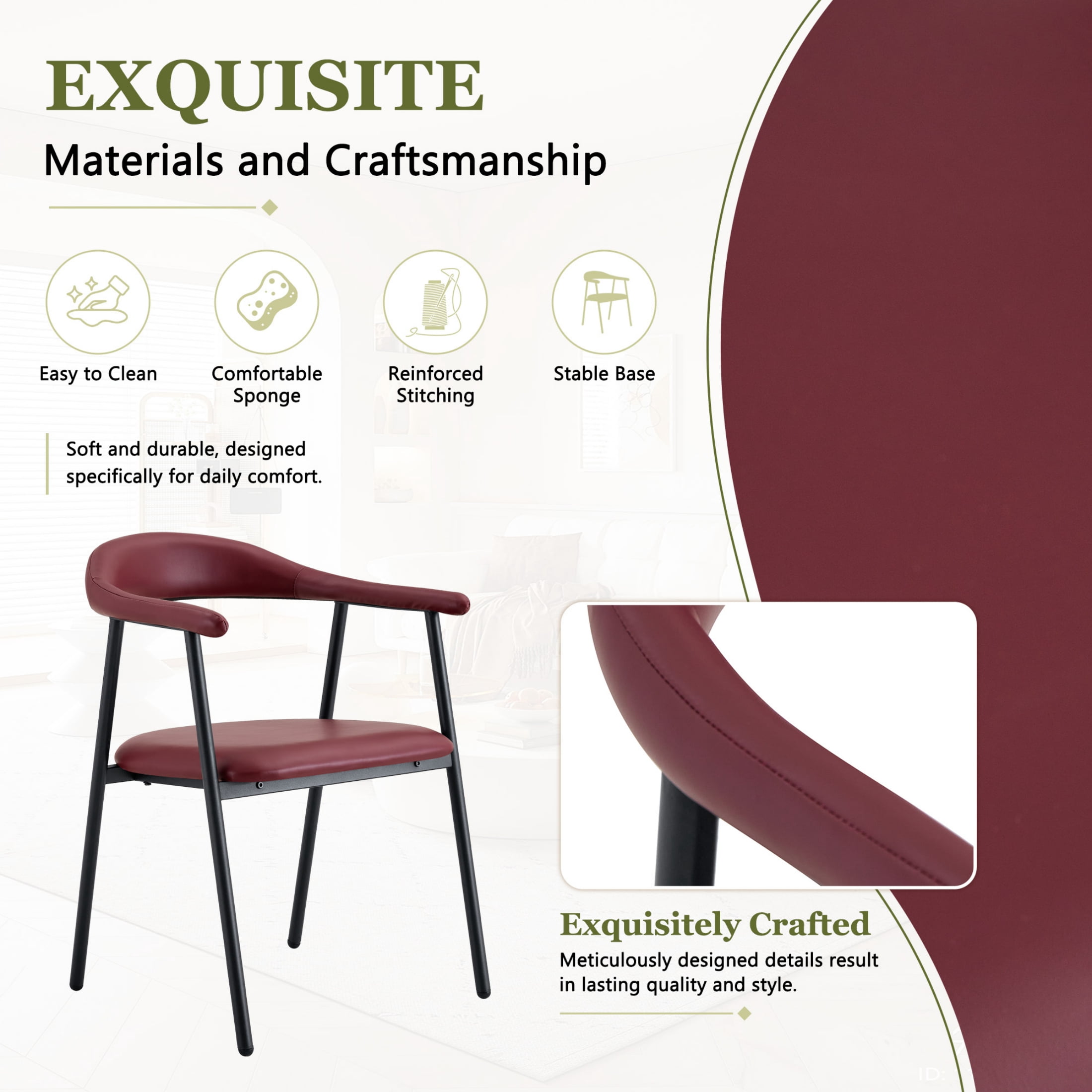 Vinform Upholstered Dining Chairs Set of 4, PU Leather Dining Room Chairs, Burgundy