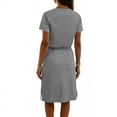 thumbnail image 4 of Summer Dresses for Women Crew Neck T-Shirt Casual Midi Dress Tie Waist Short Sleeve Sundresses with Pockets Gray, M, 4 of 6