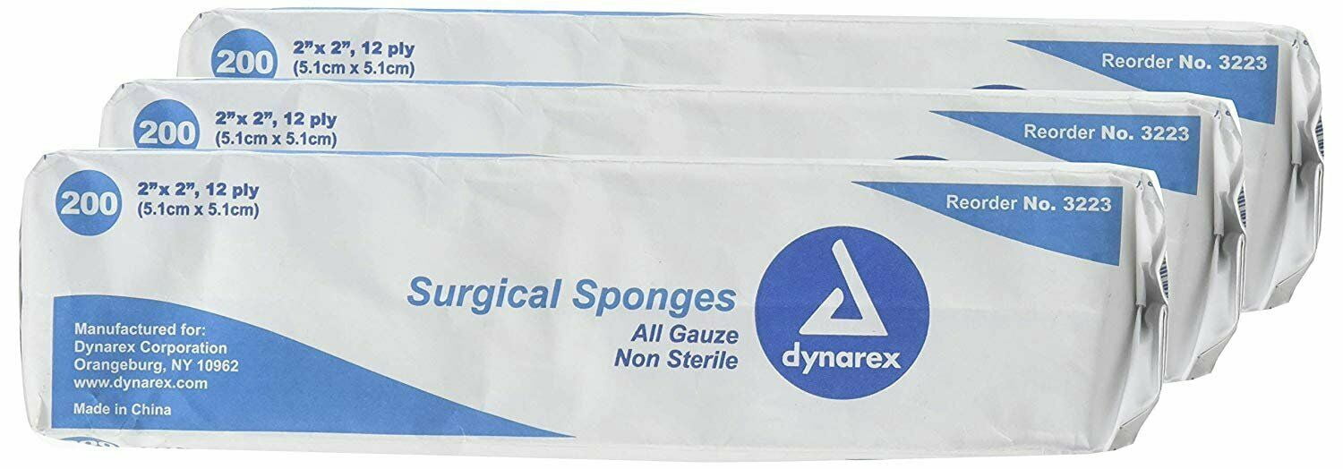 Dynarex Gauze Sponge Non-Sterile 3X3 12PLY 200 ea (Pack of 3)