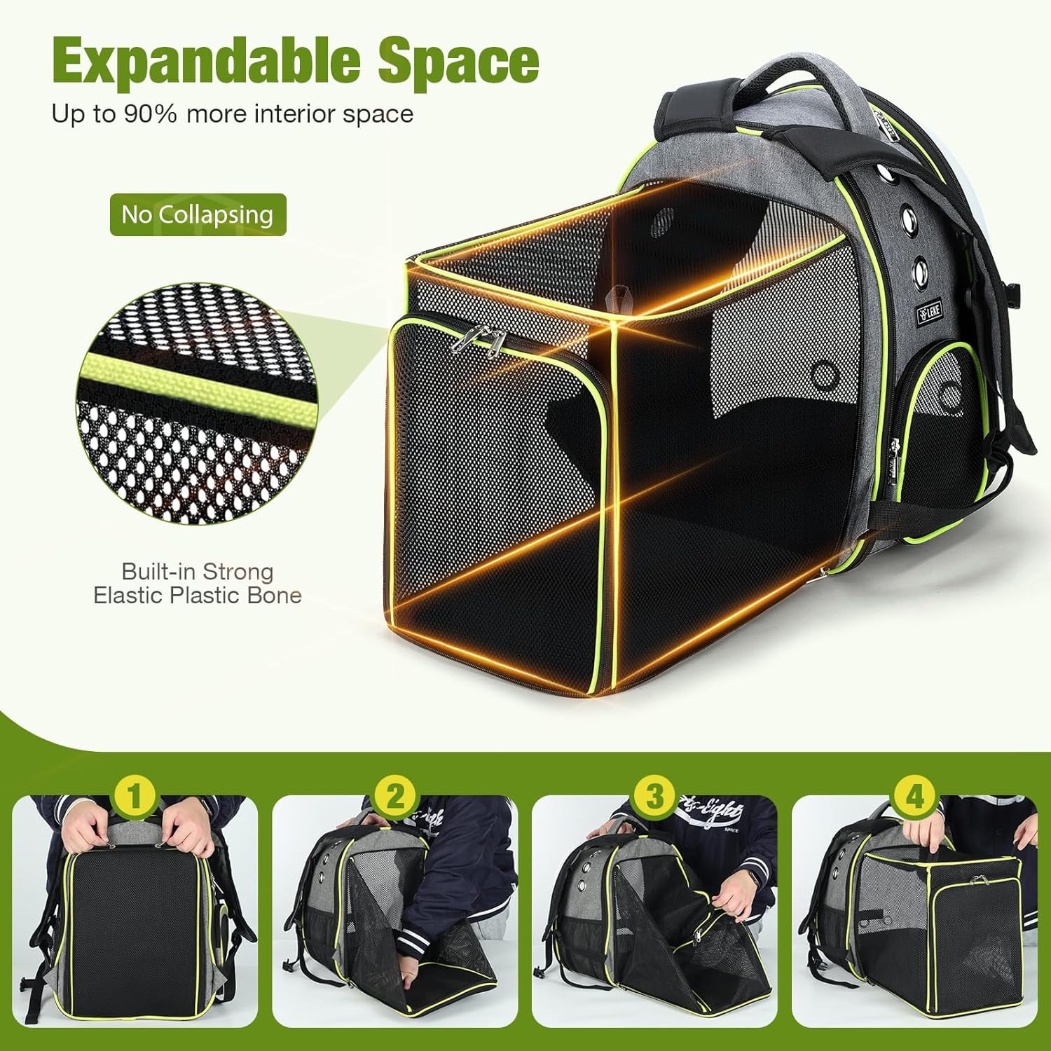 Cat Bubble Backpack Carrier - Expandable Large Space Cat Backpack for Kitty Small Dog up to 18lbs, Transparent Pet Carrier for Travel, Hiking, Walking & Outdoor, Gray