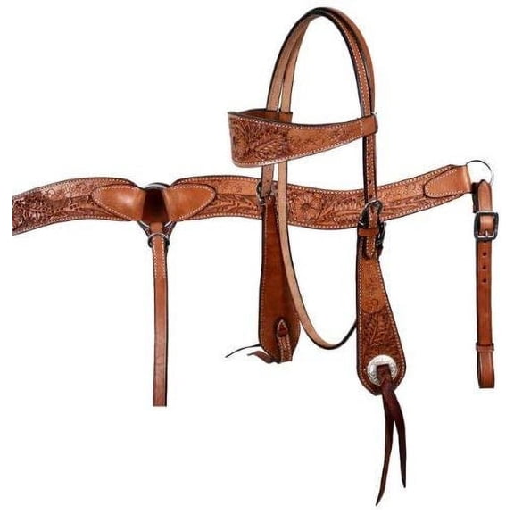 Showman Double Stitched Leather Wide Browband Headstall & Breast Collar Set