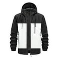 thumbnail image 3 of LMOIPLI Men's Color Block Hooded Jacket Outdoor Windproof Zipper Closure Long Sleeved Lightweight Comfortable Fall Winter Trendy Loose Coat with Pocket Black XXL, 3 of 3