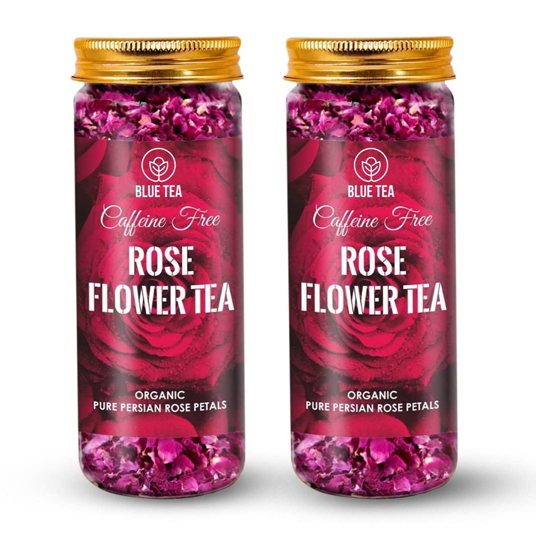 BLUE TEA Grade A Rose Tea (Pack of 2) Natural Sun Dried Petals 1.76 oz 25 Cups Approx