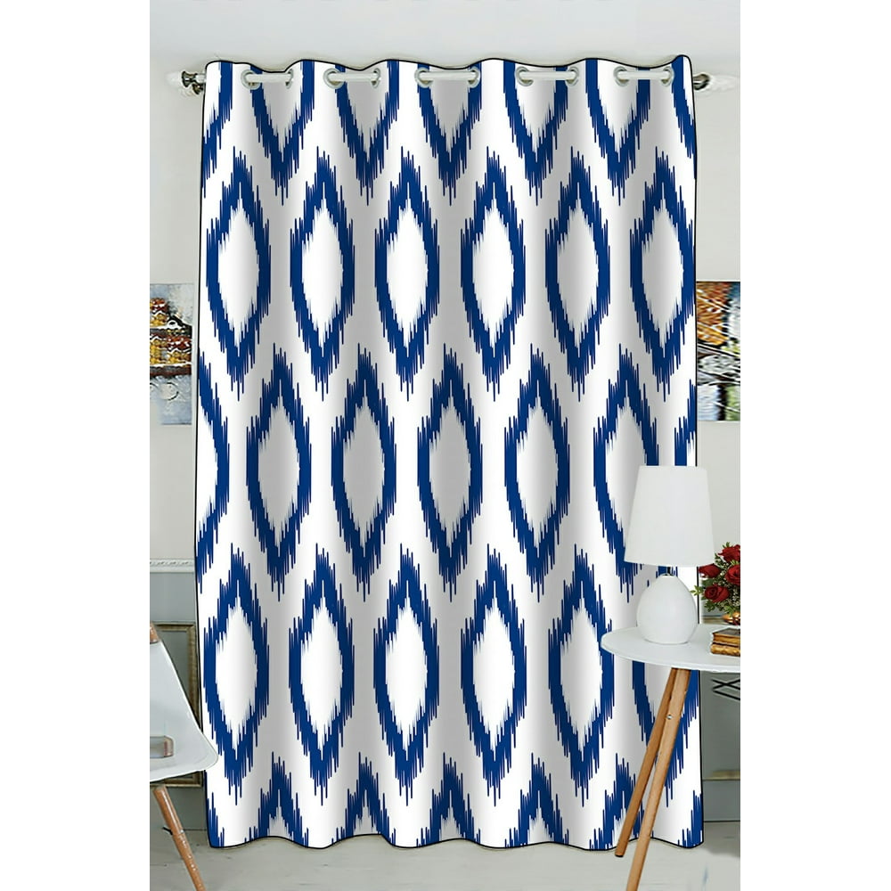 ABPHQTO Blue White Ikat Traditional Fabric Window Curtain Kitchen