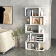 thumbnail image 4 of ZYPPPA 5-Tier Geometric Bookshelf, S Shaped Bookcase w/Anti-Toppling Device, Freestanding Room Divider, Industrial Home Office Decor Wood Open Storage Display Shelf for Living Room (1, White), 4 of 9