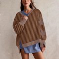 thumbnail image 2 of Timegard Womens Crewneck Sweatshirts Striped Long Sleeve Side Split Pullover Fall Casual Loose Tops, 2 of 6