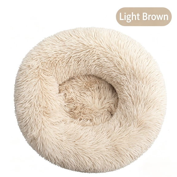 Calming Donut Pet Bed for Dogs & Cats, Fluffy Plush Round Anti-Anxiety Cuddler Bed, Non-Slip & Washable