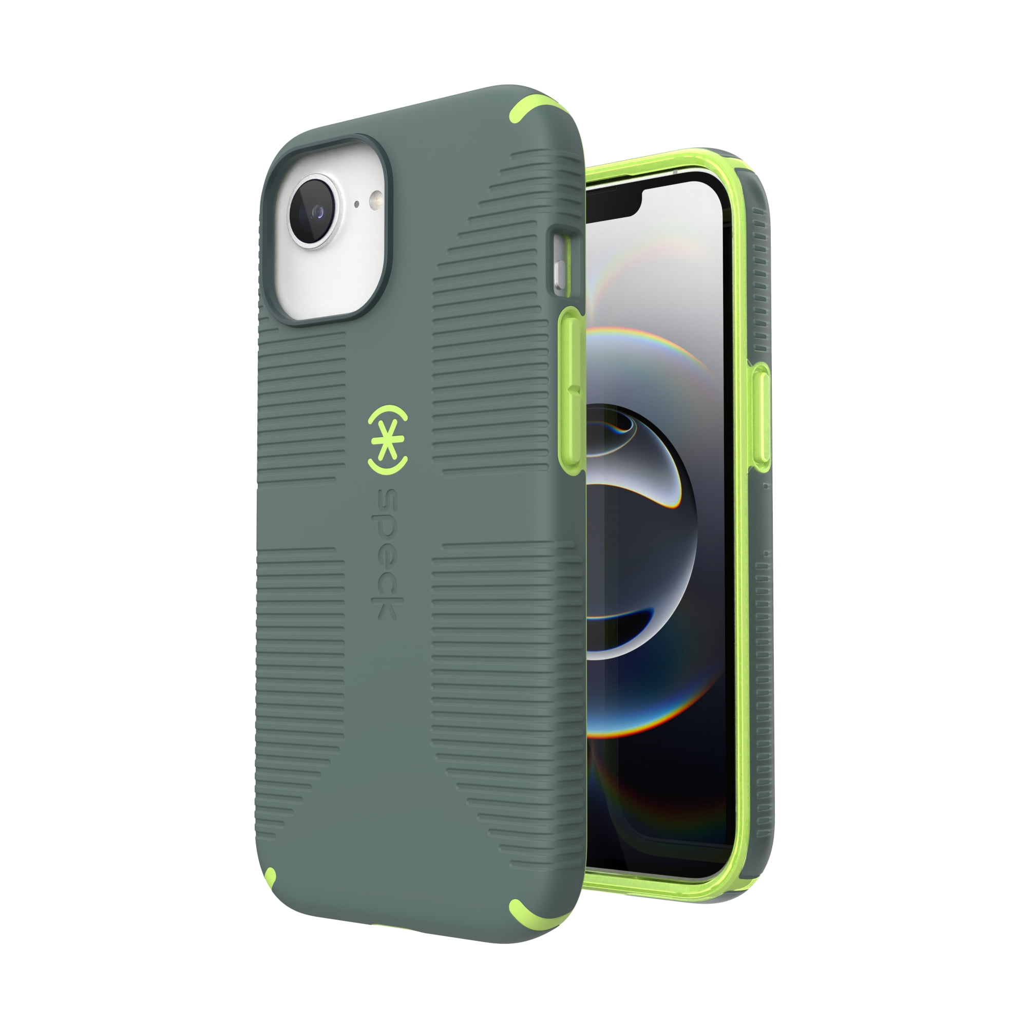 iPhone 16e/15/14/13 CandyShell Grip with MagSafe in Neo Drab and Glow Green