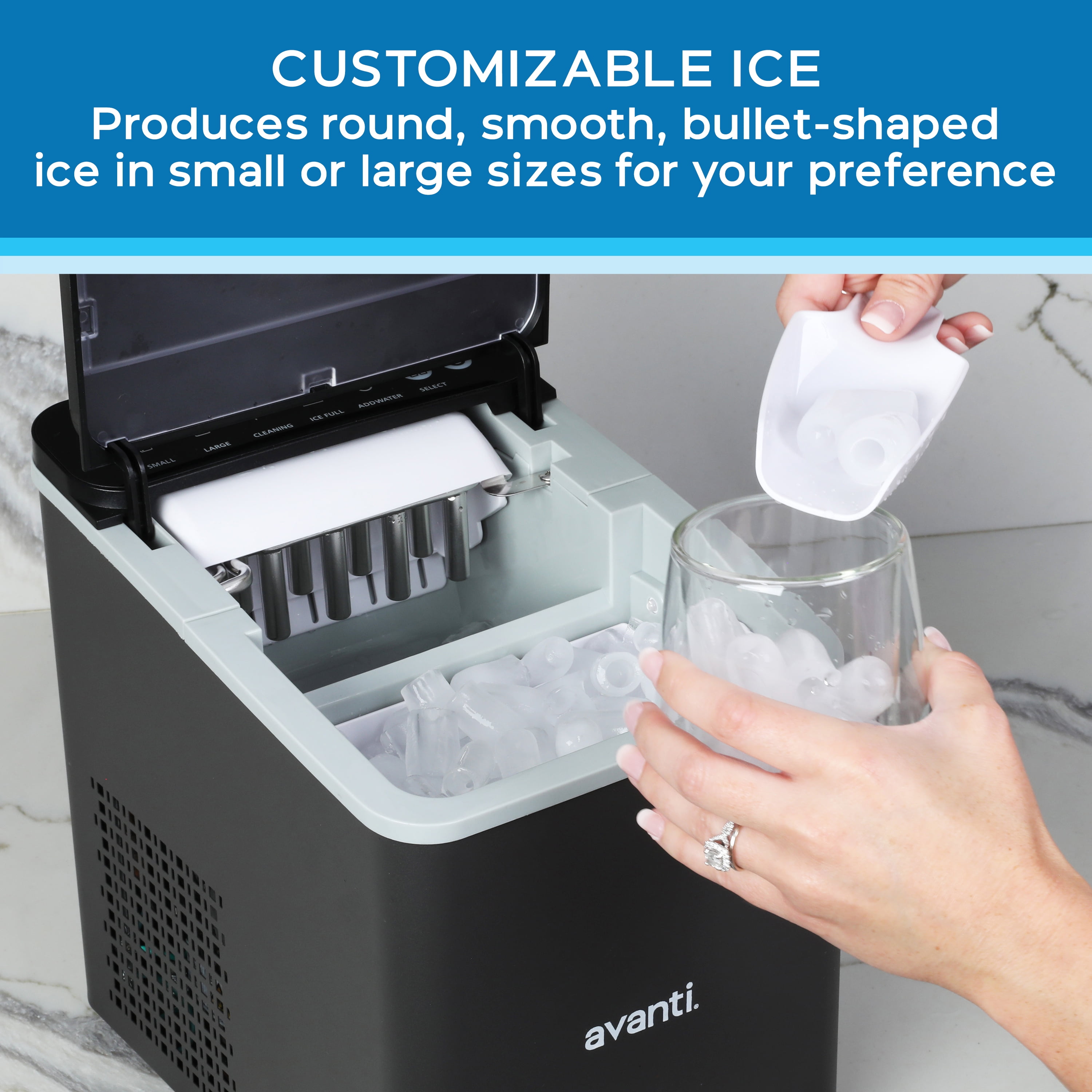 Avanti 26 lb Bullet Ice Maker, Black Stainless Steel