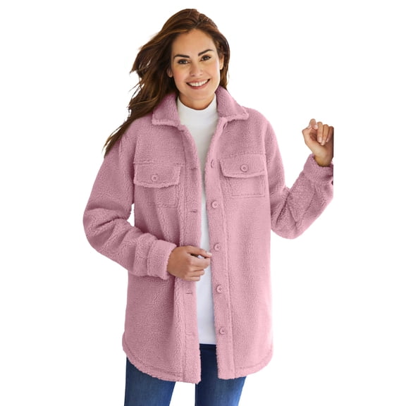 Woman Within Berber Shirt Jacket Long Oversized Fuzzy Fleece Shacket