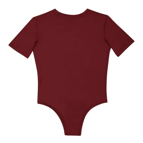 Women's Basic Short Sleeve V Neck Jumpsuits Leotard Bodysuit Tops Jumpsuit, Wine Red, S