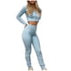 thumbnail image 1 of Mujeres con cuello en V Manga larga Tops Pantalones largos Dos piezas Conjunto sólido Traje casual Wmkox8yi bvn3059, 1 of 6