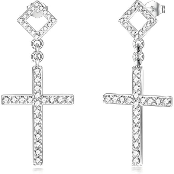 THOYAS Sterling Silver Cross Moissanite Women Stud Earrings Cross Faith Earrings Jewelry for Women Bridal Birthday Valentine's Day and Christmas Gifts
