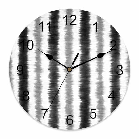 Wall Clock Black Watercolor Stripes Clocks PVC Silent Non-Ticking Battery Operated Decorative Ombre Vertical Striped Round Clock for Home Living Room Kitchen Bedroom Office School Wall Decor 10 Inch