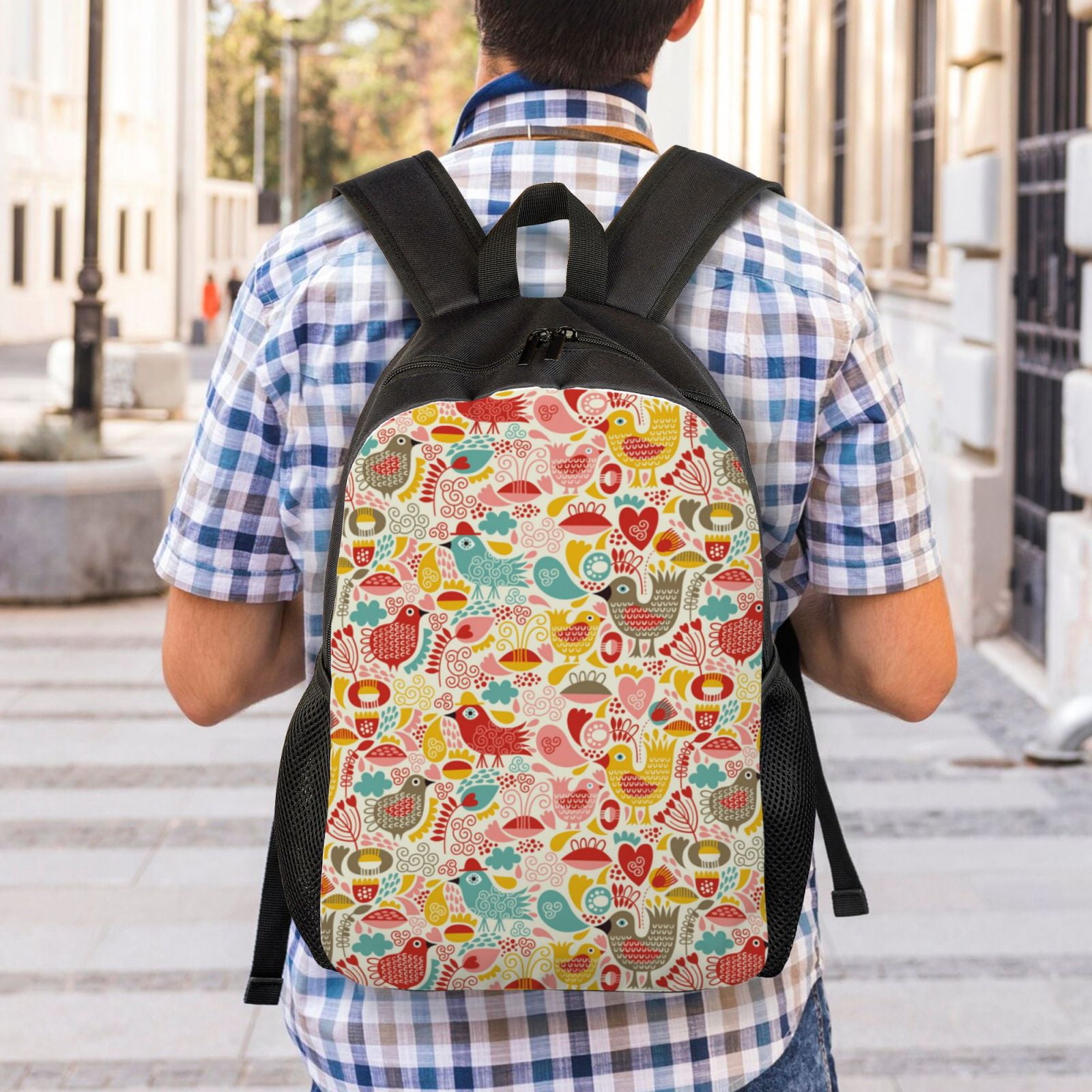Xecao Colorful Chicken Print School Backpack with Laptop Compartment Small Travel Laptop Backpack for Women Men Waterproof College Backpack Simple School Bag