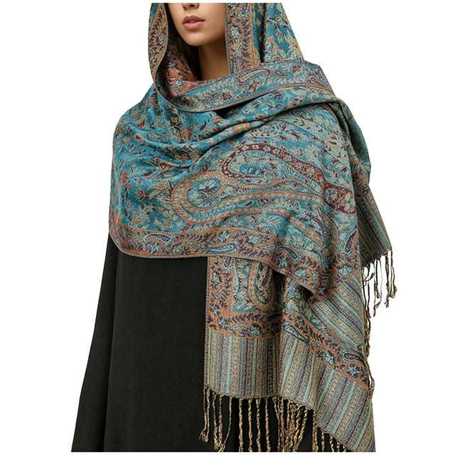 Bufandas de lana para mujer, suaves, estilo étnico, chal, cálidas, con borlas de cachemira, de acrílico