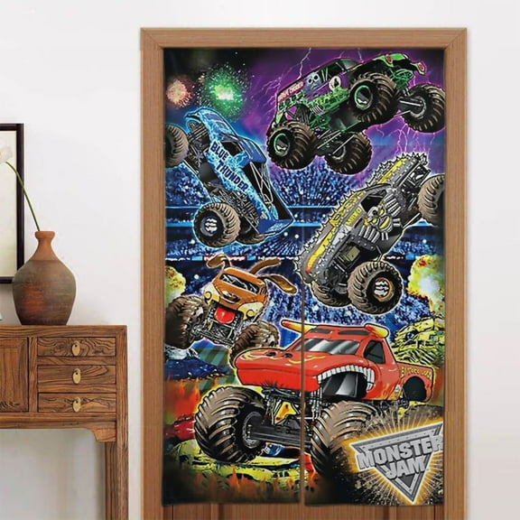 Window Blackout Curtains Monster Truck Jam Door Curtain Indoor Partition Shading Decor for Doorways Bedroom 2 Panel