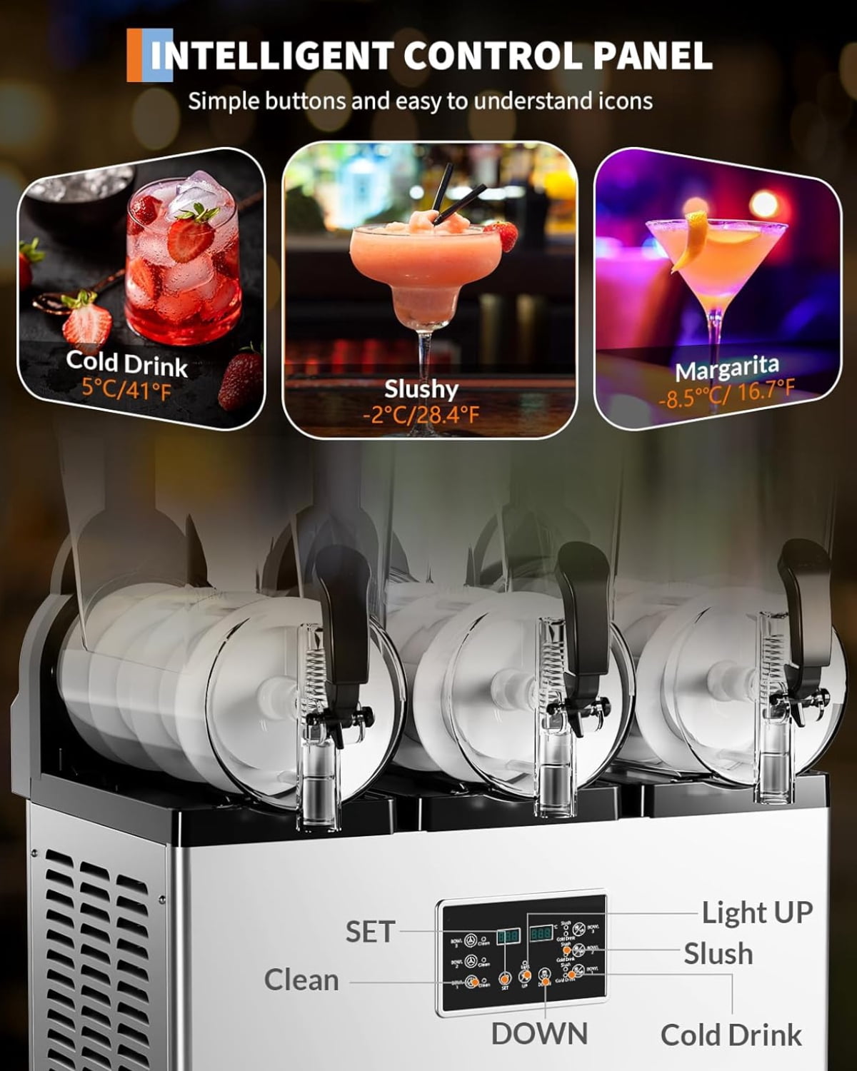 Garvee Commercial Slushy Machine with Self-Cleaning, 11.8Gal Frozen Drink Machine for Home, Restaurants, 1200W, Black & Silver