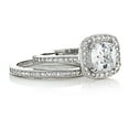 thumbnail image 2 of Sterling Silver Micro Pave Hand Set Cubic Zirconia CZ Halo 6mm Cushion Cut Center Wedding Set, 2 of 9
