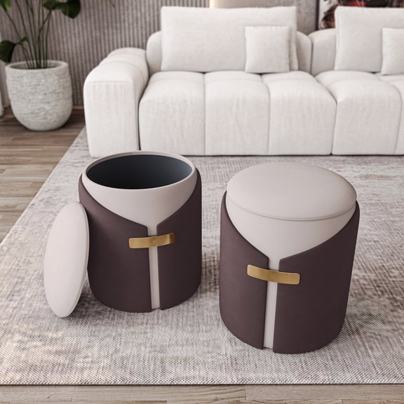 Ottomans With Storage Two-Toned Ottoman with Storage or Vanity Stool(Not Include Sofa), Brown,Large Ottomans