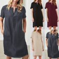 thumbnail image 2 of Vestido largo hasta la rodilla tipo caftán tipo túnica holgada de lino y algodón de manga corta para mujer, 2 of 5