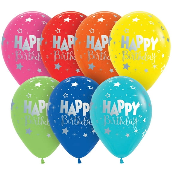 Sempertex 11 Inch Happy Birthday with Metalink Fantasy Assortment Latex Balloons Bag of 50 [53338]
