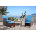 thumbnail image 2 of Lacoo 4 Pieces Patio Wicker Furniture Conversation Set with Two Ottomans Collapsible Balcony Porch Furniture, Blue, 2 of 3