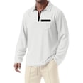 thumbnail image 4 of sdhkgrrt Men's Collared Long Sleeve Zipper Pullover Fall Winter Casual Basic Tops Fashion Trendy Work Business Outfits Clothes, White S, 4 of 6
