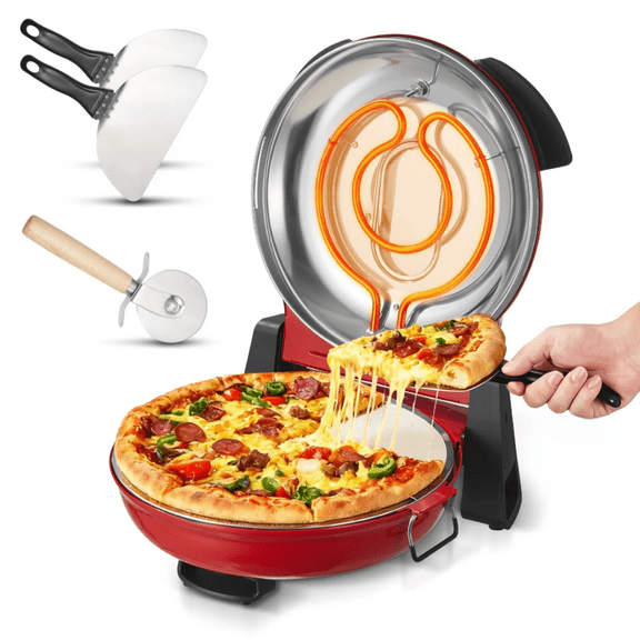 Pizza Oven, 12 in Electric Pizza Maker, 1200W Electric Pizzas Cooker with Cordierite Stone, 5-Mode Temperature Control, Viewing Window for Precise Cooking, Heats up to 788 ˚F, for Home (Red)