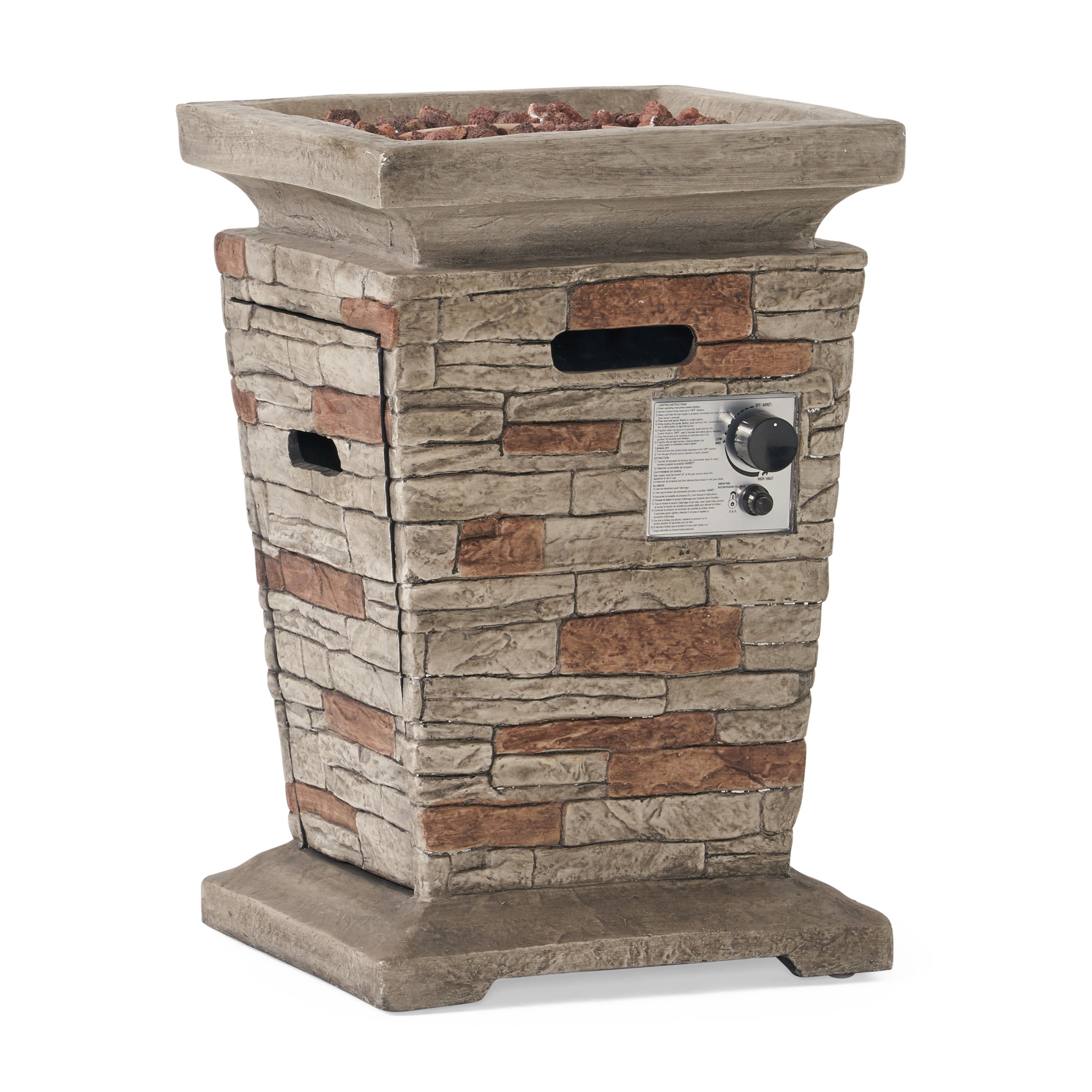 Ewestern Outdoor 19.50" MGO Fire Column with Natural Stone Finish 40,000 BTU for Patio Backyard Firepit with Propane Tank Storage Lightweight Concrete Design