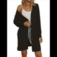 thumbnail image 3 of Cárdigan Ligero de Larga con Botones y Bolsillos para Mujer, Abierto Al Frente, Holgado y Ligero Negro L, 3 of 9