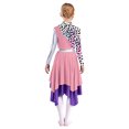 thumbnail image 3 of inlzdz Kids Girls Lyrical Praise Dance Dress Color Block Printed Worship Robe Metallic Irregular Pink 6, 3 of 5