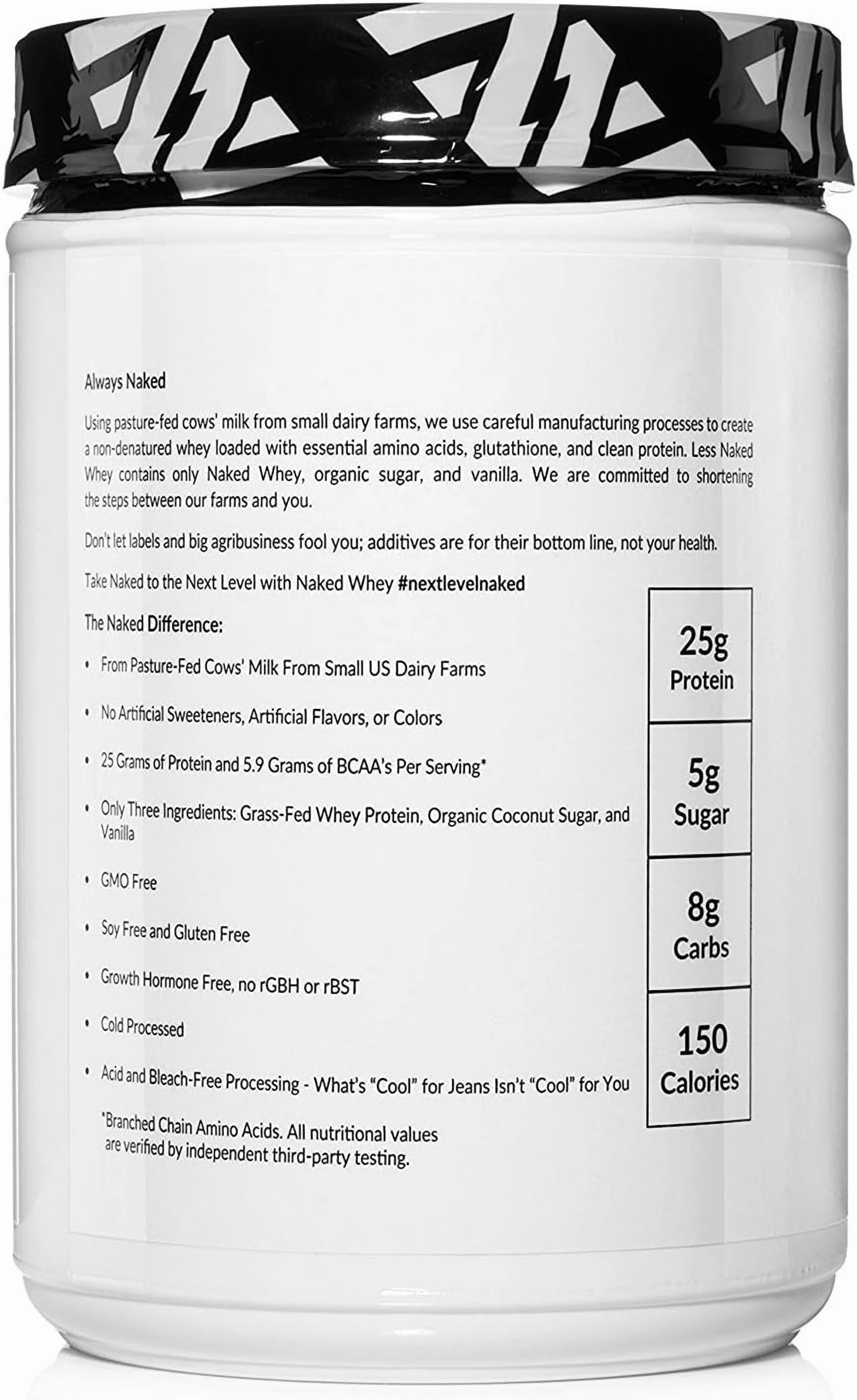 NAKED Nutrition Vanilla Whey Protein 1Lb, Only 3 Ingredients, All Natural Grass Fed Whey Protein Powder + Vanilla + Coconut Sugar- GMO-Free, Soy Free, Gluten Free. Aid Muscle Growth, 12 Servings