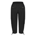 thumbnail image 5 of WIZUTIZ Palazzo Pants for Women Casual Capris Ultra Thin Relaxed Straight Leg Capris Trousers Spandex Elastic Mid Rise Cargo Pants Cropped Pants Solid Drawstring Jogger Pants Multi Pockets Pants Black, 5 of 6