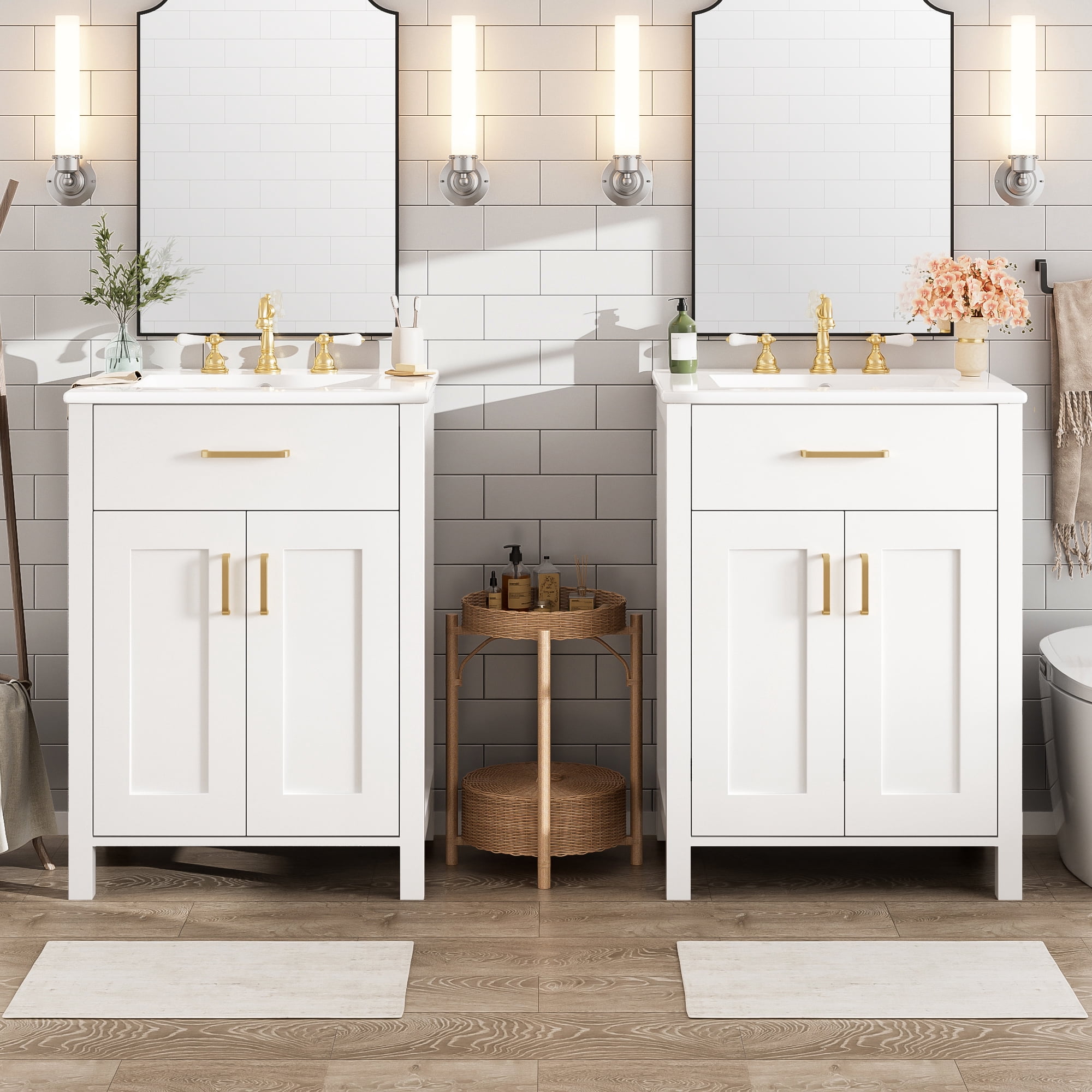 Euroco Modern 48-Inch Bathroom Vanity with Ceramic Sink, Soft-Close Doors, Flip Drawer, Double-Layer Door Shelves, Elegant Storage Solution