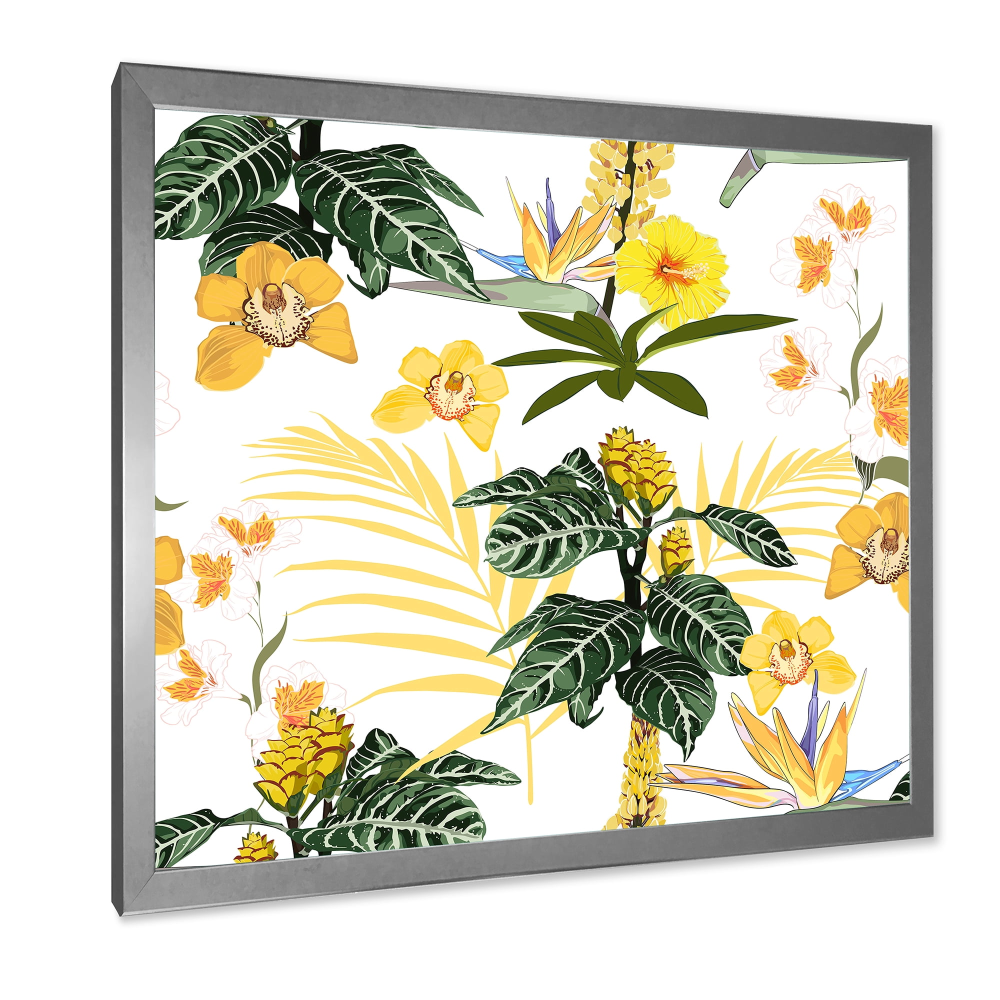 Designart 'Pattern Of Beautiful Yellow Flowers ' Modern Framed Art Print