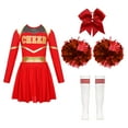 thumbnail image 3 of Aiihoo Kids Girls Cheerleading Dress Cheer Leader Suit Long Sleeve Dance Leotard Dress with Stocking A Red 8, 3 of 6